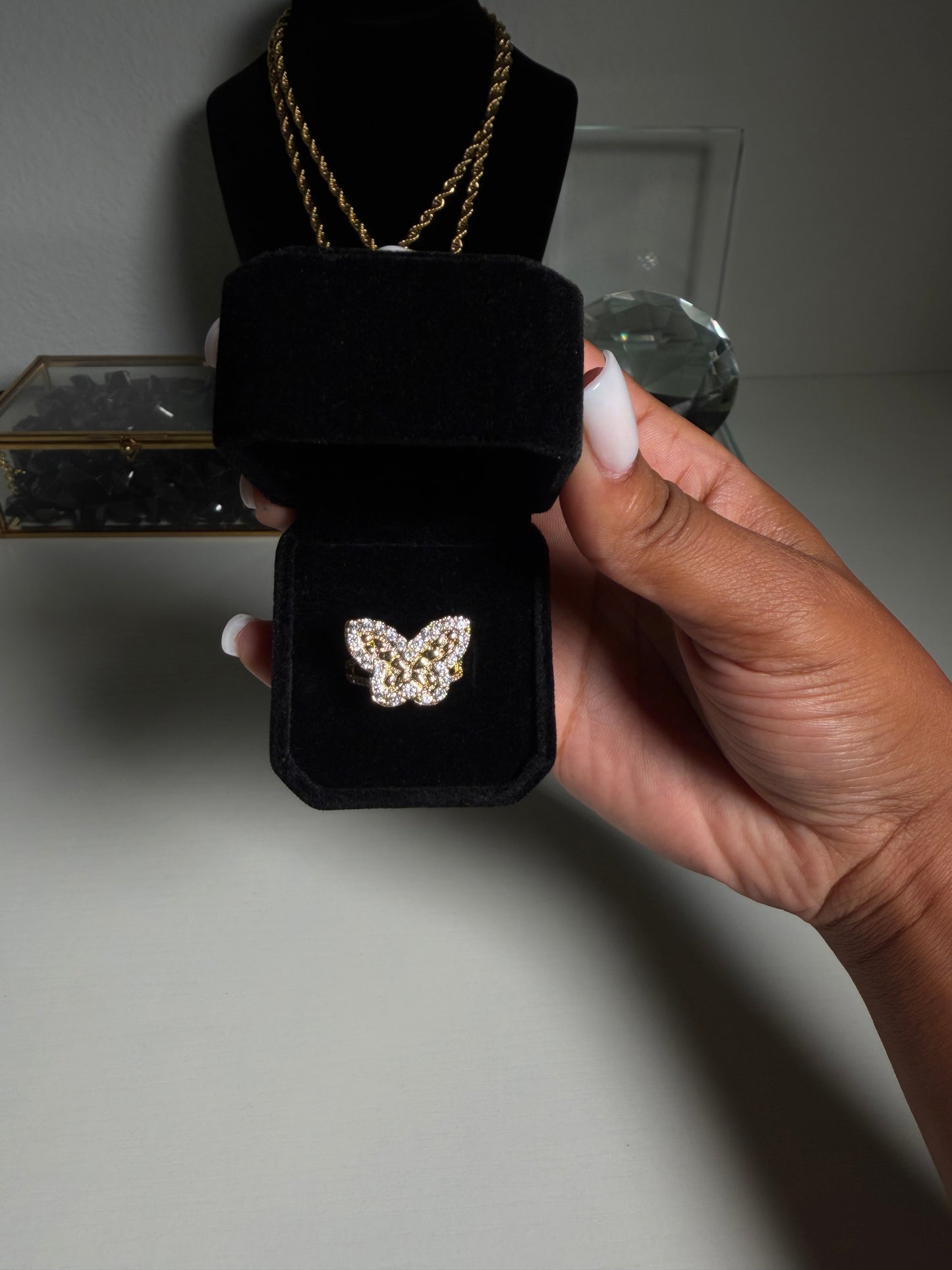 Icy Nugget Butterfly Ring