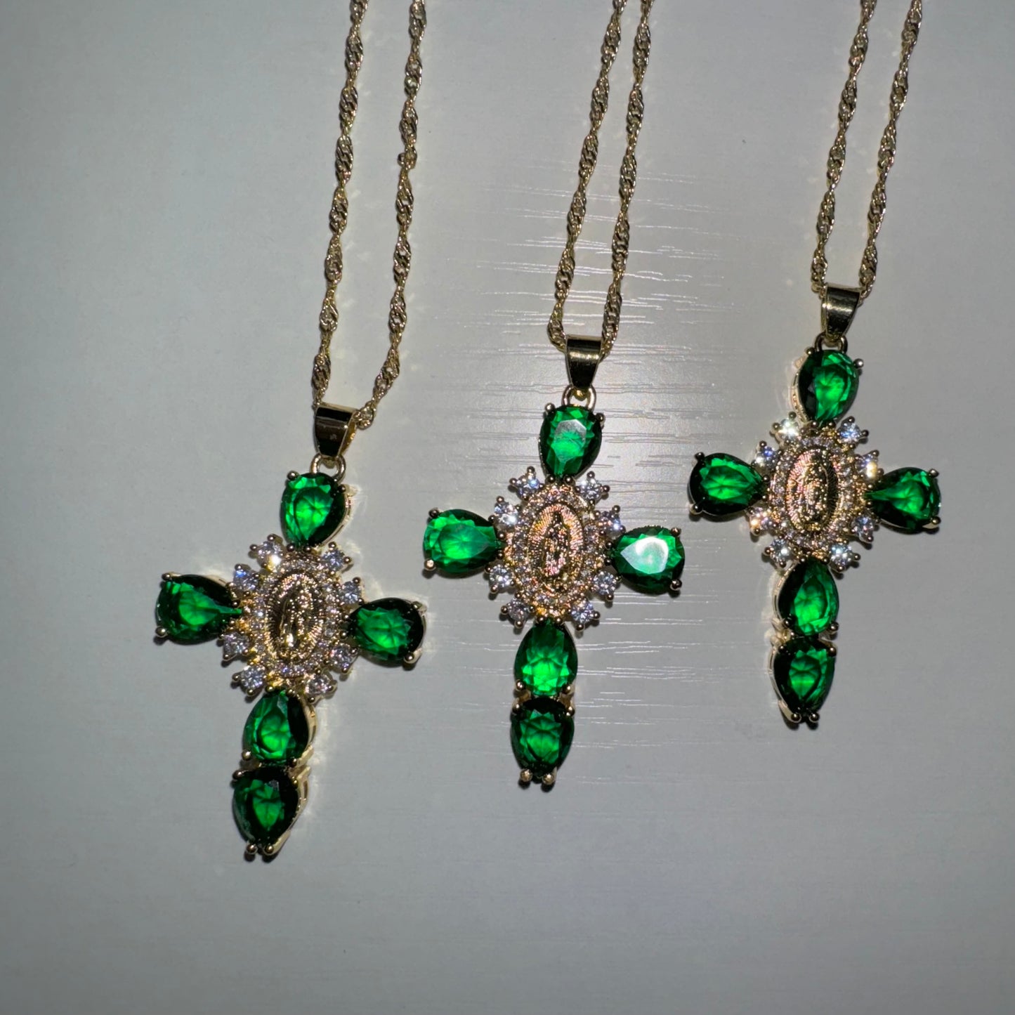 Green Virgin Mary Cross Necklace