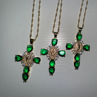 Green Virgin Mary Cross Necklace